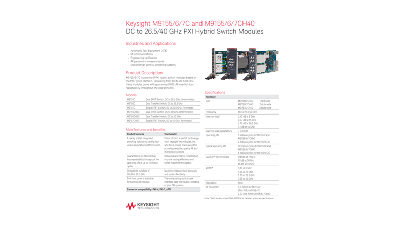 M9155/6/7C and M9155/6/7CH40 DC to 26.5/40 GHz PXI Hybrid Switch Modules